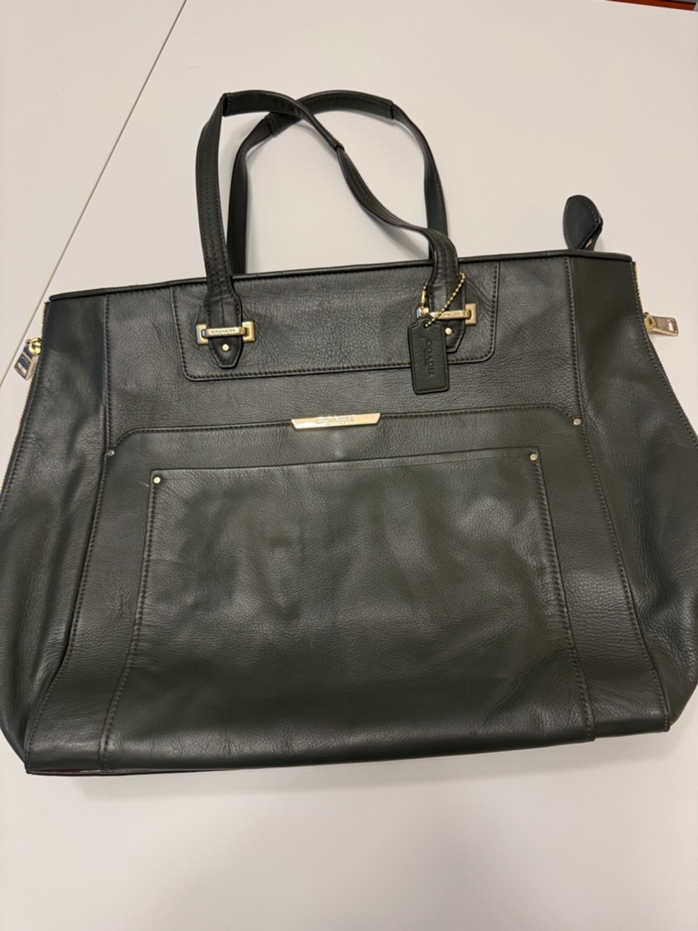 Coach Black Leather Tote with Gold Accents